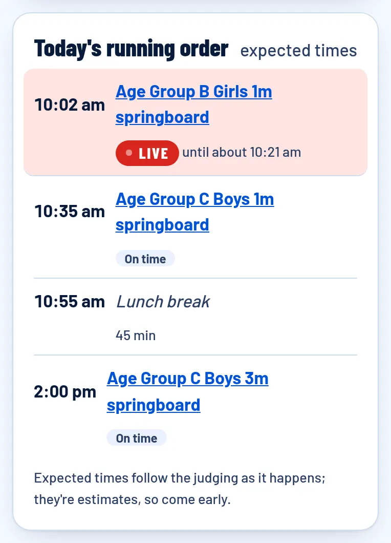 Today's running order with one event live